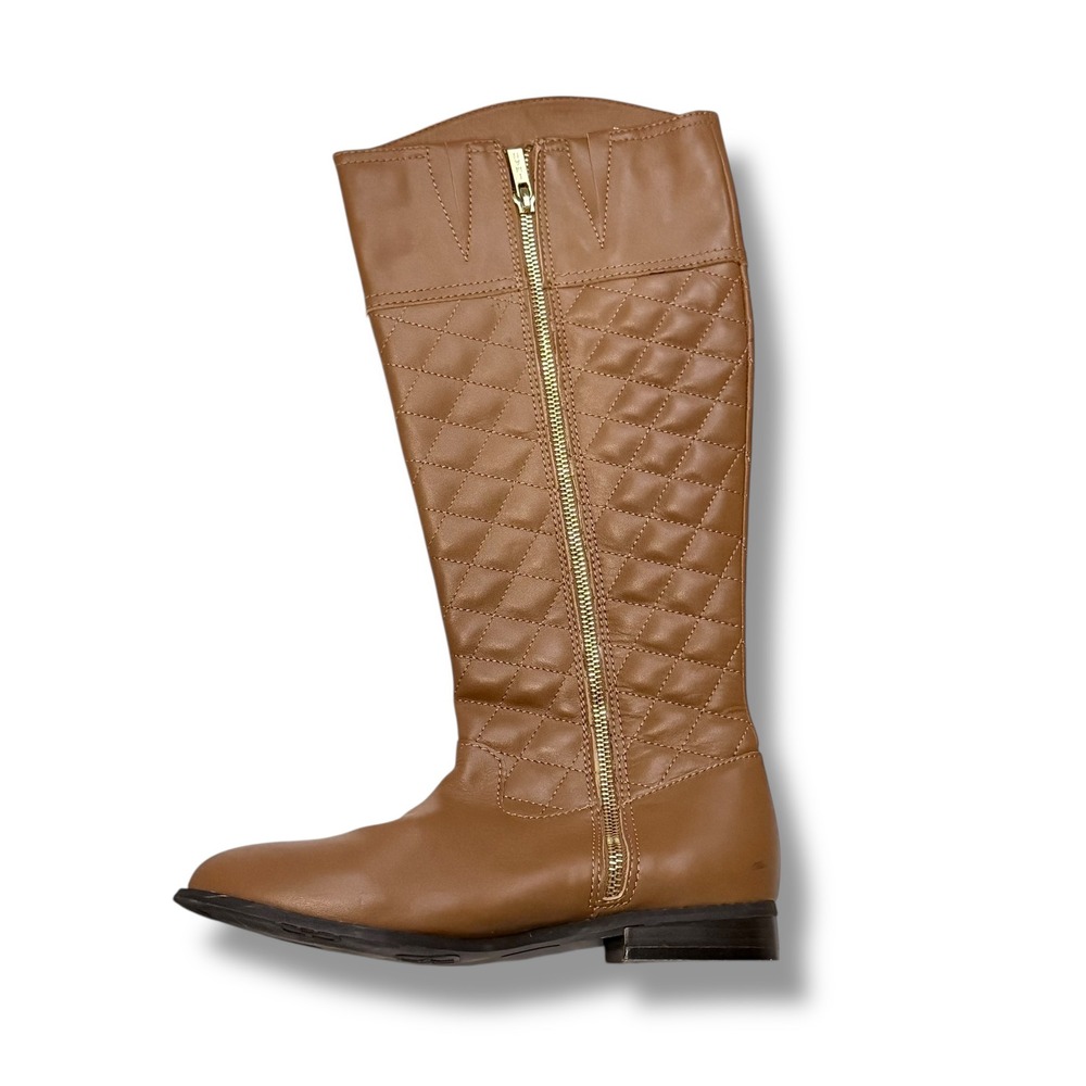 IMAN Women's quilted tan brown Leather Upper Riding Boots Size 7.5 - Picture 6 of 12